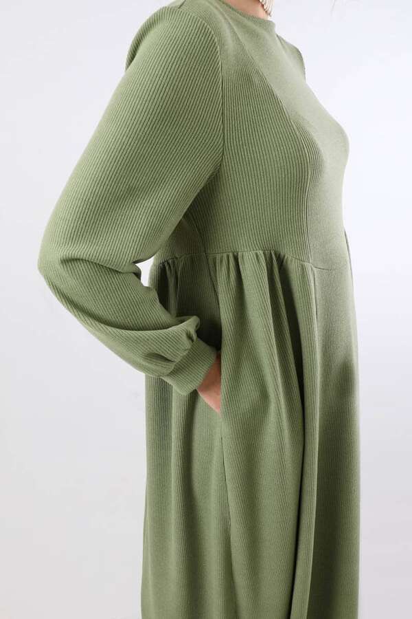 Yandan Pileli Elbise Haki - 4