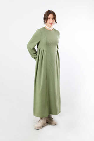 Yandan Pileli Elbise Haki - 5