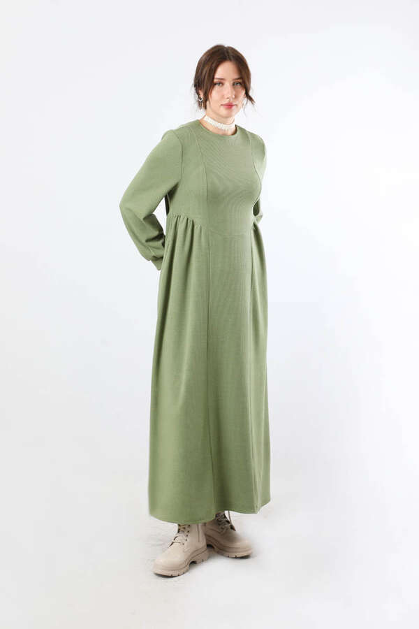 Yandan Pileli Elbise Haki - 5