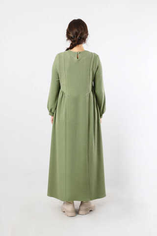 Yandan Pileli Elbise Haki - 6