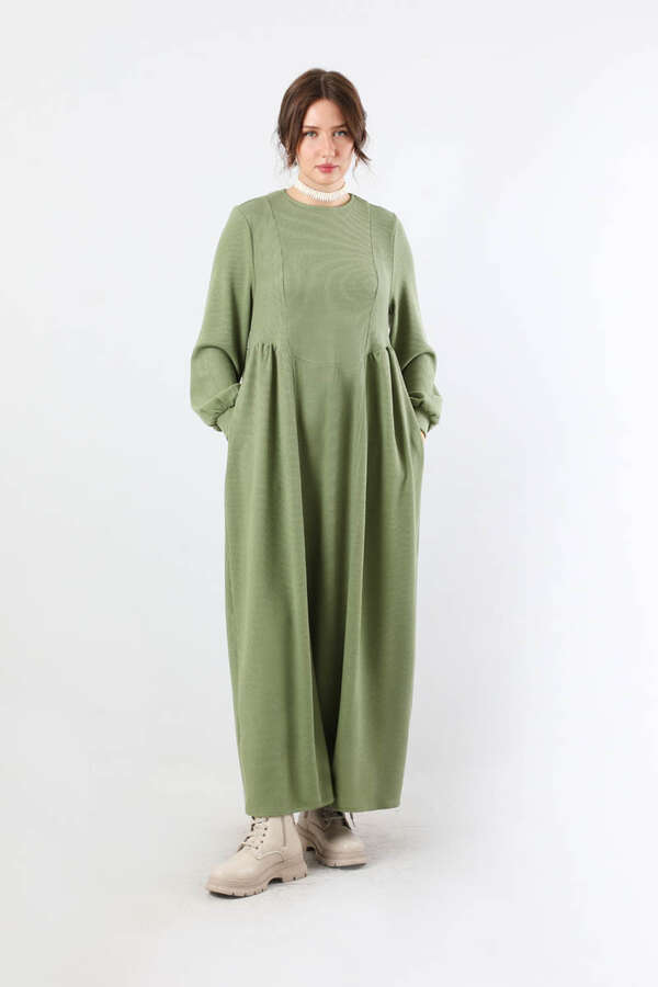 Yandan Pileli Elbise Haki - 1