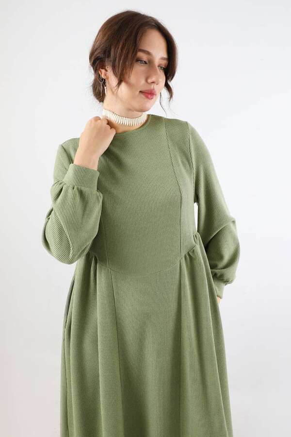 Yandan Pileli Elbise Haki - 2