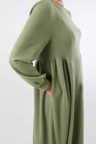 Yandan Pileli Elbise Haki - 4