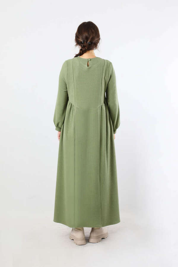 Yandan Pileli Elbise Haki - 6