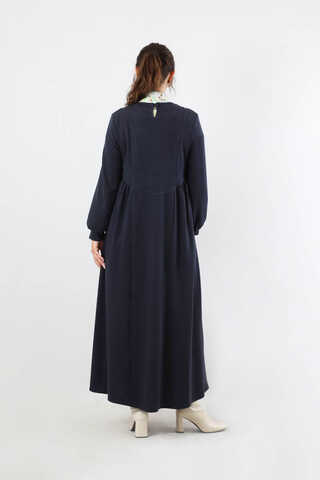 Yandan Pileli Elbise Lacivert - 6