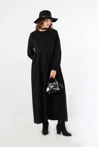 Yandan Pileli Elbise Siyah - 3