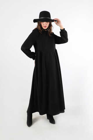 Yandan Pileli Elbise Siyah - 5