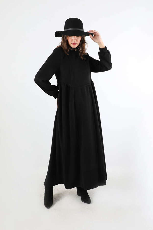 Yandan Pileli Elbise Siyah - 5