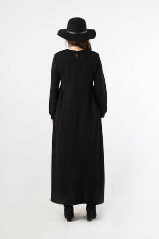 Yandan Pileli Elbise Siyah - 6
