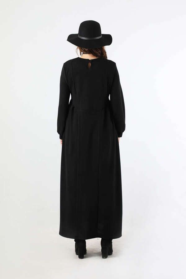 Yandan Pileli Elbise Siyah - 6