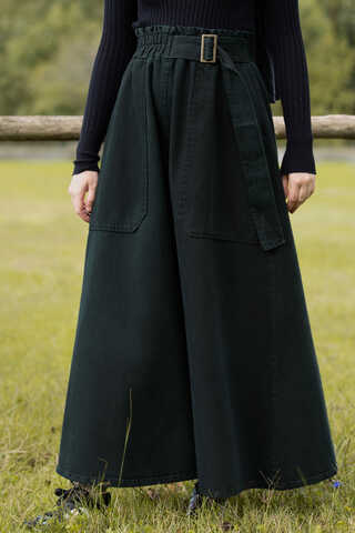 Yandan Tokalı Denim Etek Koyu Tint Yeşil - 8