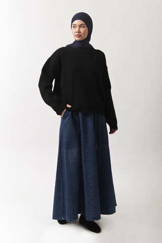 Yandan Tokalı Denim Etek Mavi - 4