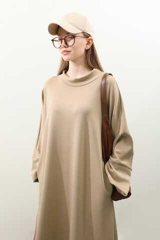 Yandan Yırtmaçlı Uzun Takım Bej - 1