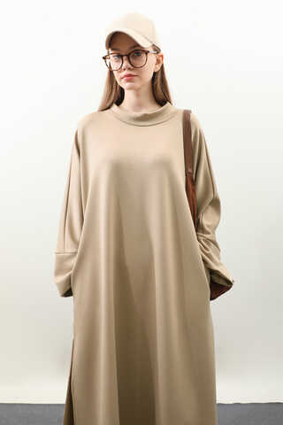 Yandan Yırtmaçlı Uzun Takım Bej - 7