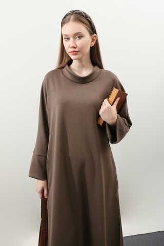 Yandan Yırtmaçlı Uzun Takım Kahverengi - 6