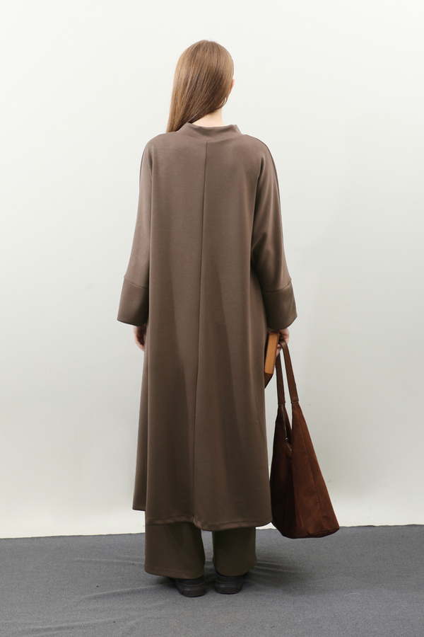 Yandan Yırtmaçlı Uzun Takım Kahverengi - 10