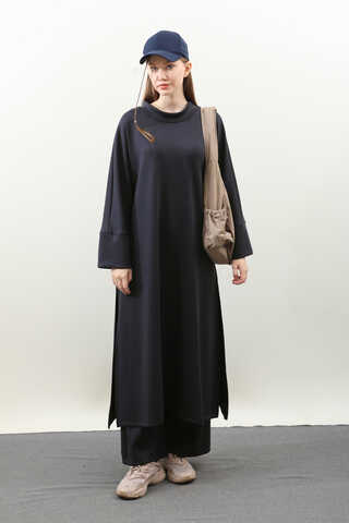 Yandan Yırtmaçlı Uzun Takım Koyu Lacivert - 1