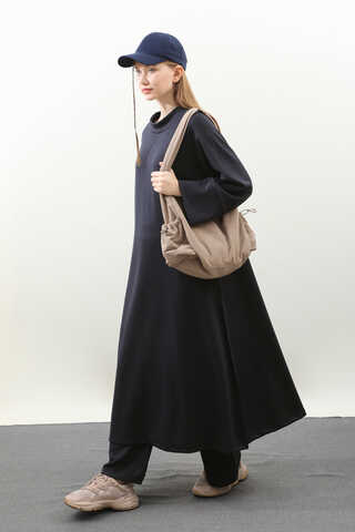 Yandan Yırtmaçlı Uzun Takım Koyu Lacivert - 2