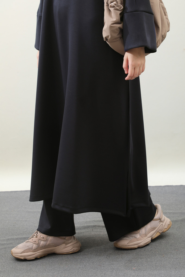 Yandan Yırtmaçlı Uzun Takım Koyu Lacivert - 5