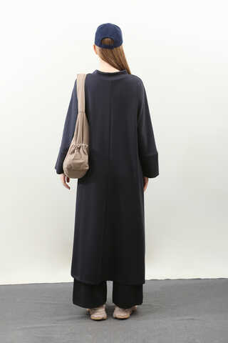 Yandan Yırtmaçlı Uzun Takım Koyu Lacivert - 8