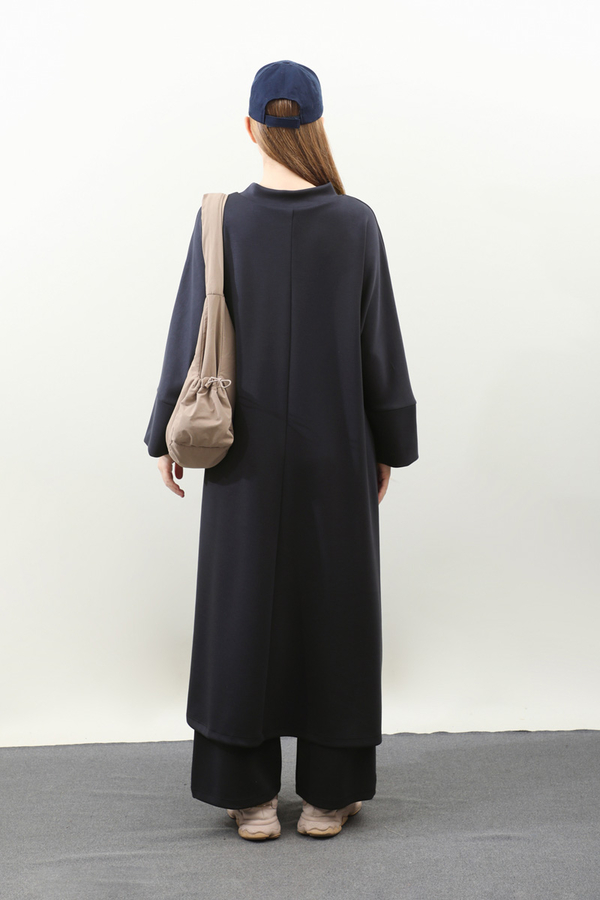 Yandan Yırtmaçlı Uzun Takım Koyu Lacivert - 8