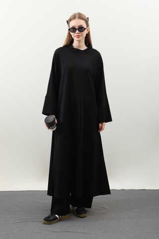 Yandan Yırtmaçlı Uzun Takım Siyah - 1