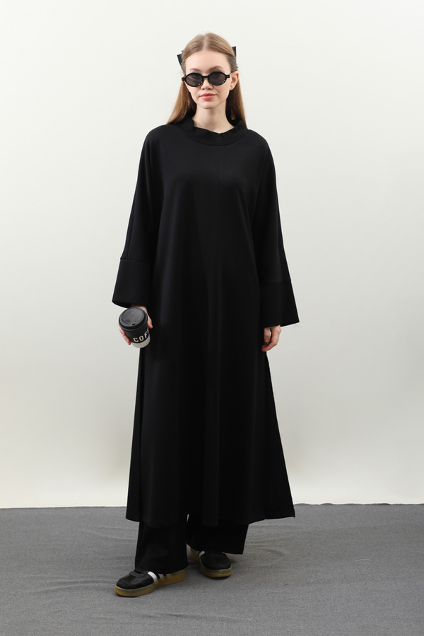 Yandan Yırtmaçlı Uzun Takım Siyah - 1