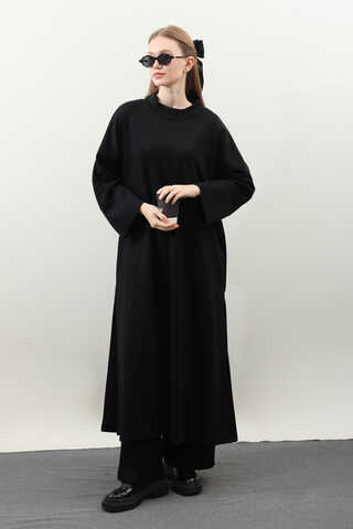 Yandan Yırtmaçlı Uzun Takım Siyah - 2