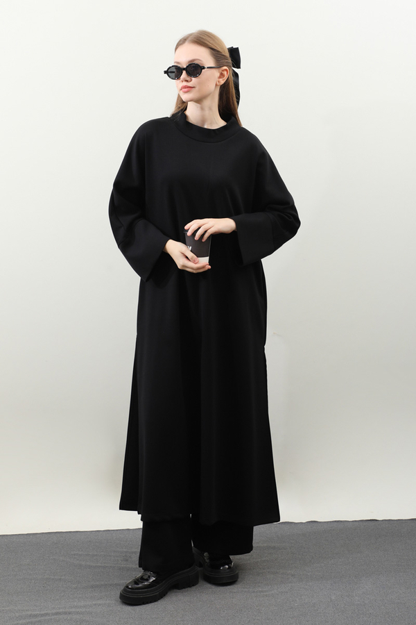 Yandan Yırtmaçlı Uzun Takım Siyah - 2