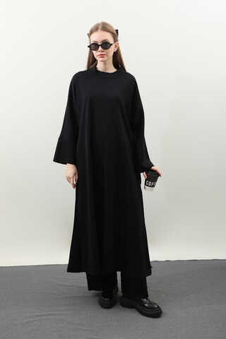 Yandan Yırtmaçlı Uzun Takım Siyah - 3