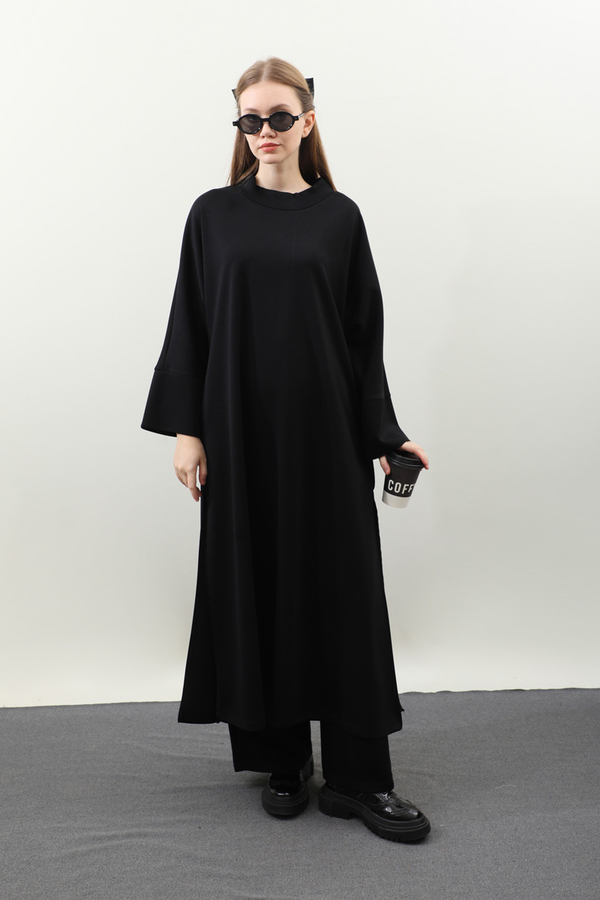 Yandan Yırtmaçlı Uzun Takım Siyah - 3