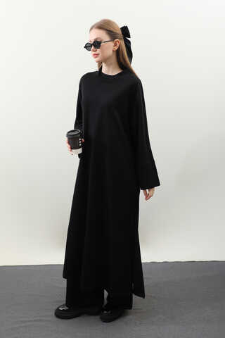 Yandan Yırtmaçlı Uzun Takım Siyah - 4