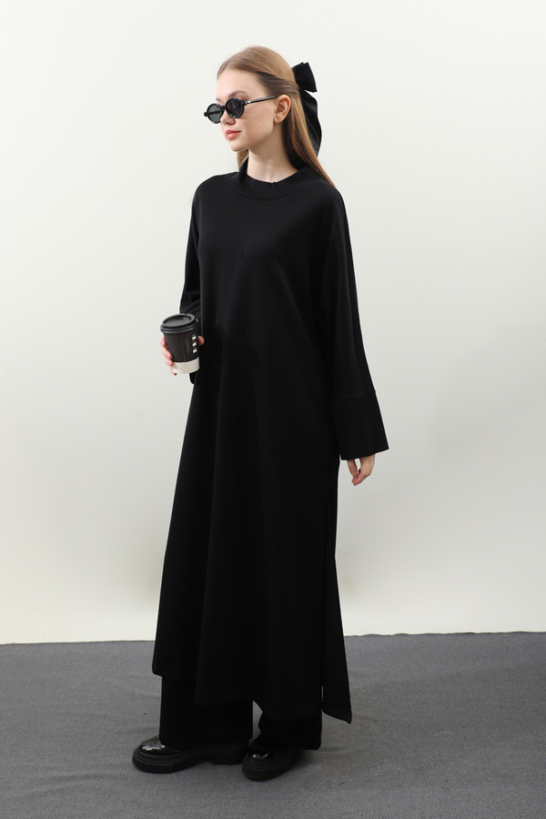 Yandan Yırtmaçlı Uzun Takım Siyah - 4