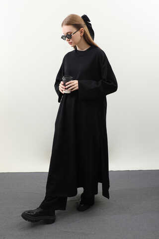 Yandan Yırtmaçlı Uzun Takım Siyah - 5