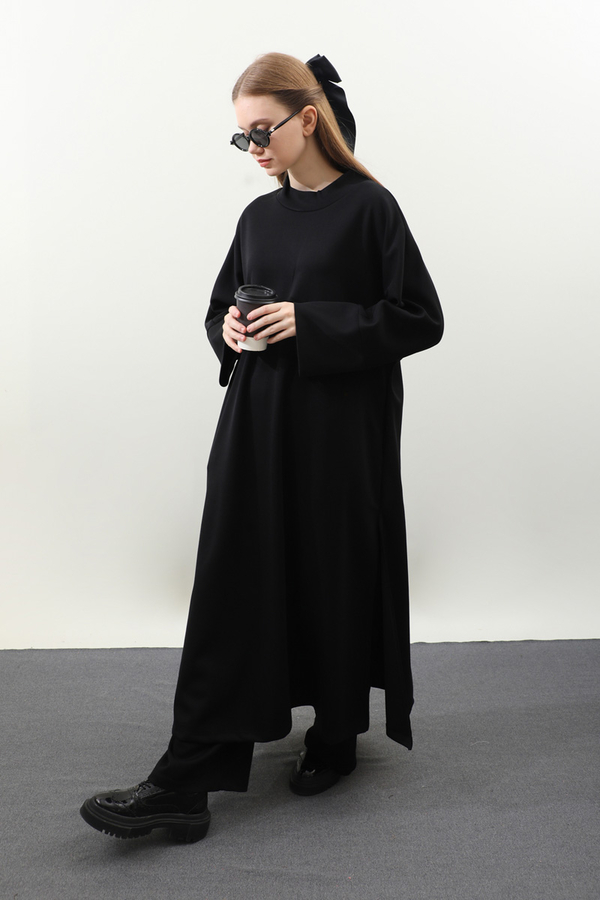 Yandan Yırtmaçlı Uzun Takım Siyah - 5