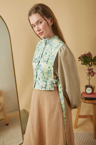 Yaprak Desenli Yelek Mint - 3