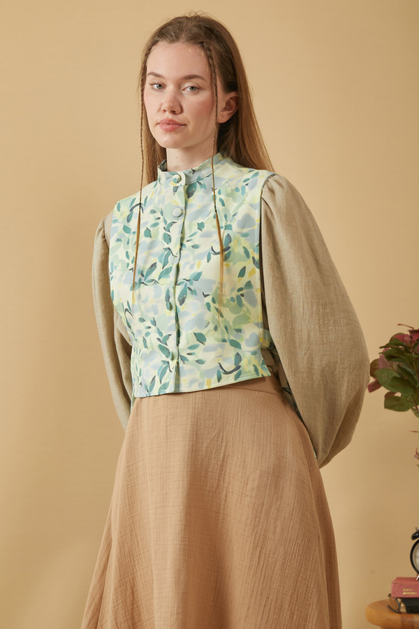 Yaprak Desenli Yelek Mint - 6