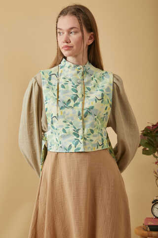 Yaprak Desenli Yelek Mint - 2