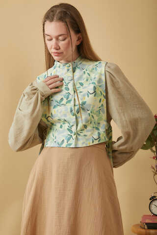 Yaprak Desenli Yelek Mint - 7