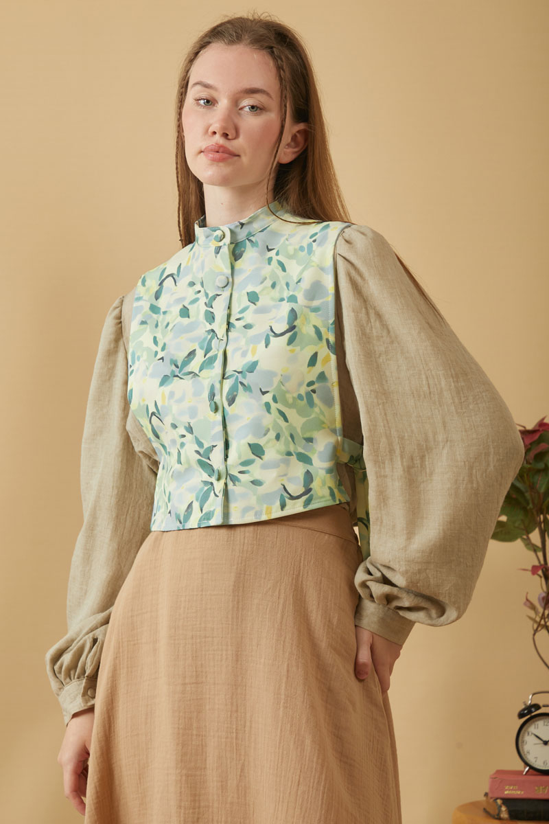 Yaprak Desenli Yelek Mint