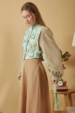 Yaprak Desenli Yelek Mint - 9