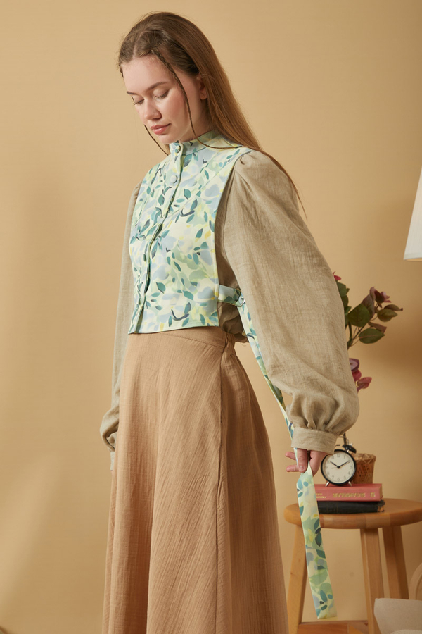 Yaprak Desenli Yelek Mint - 9