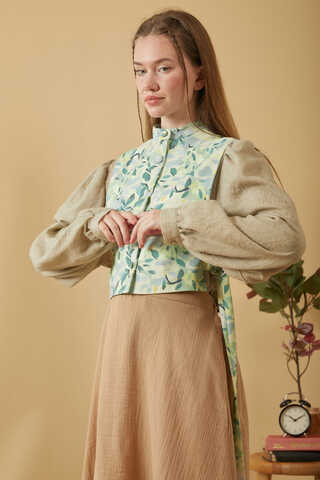 Yaprak Desenli Yelek Mint - 11