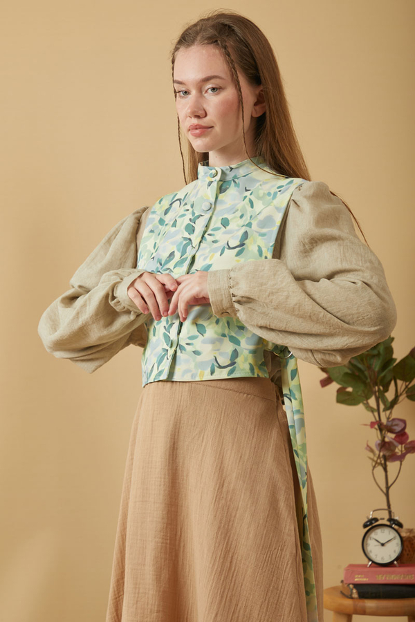 Yaprak Desenli Yelek Mint - 11