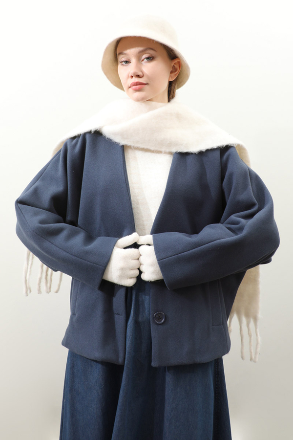 Yarasa Kısa Kol Ceket İndigo - 3