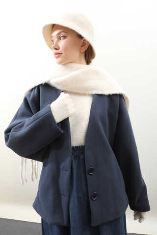 Yarasa Kısa Kol Ceket İndigo - 4