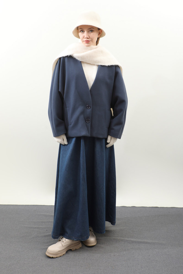 Yarasa Kısa Kol Ceket İndigo - 5