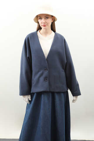 Yarasa Kısa Kol Ceket İndigo - 9