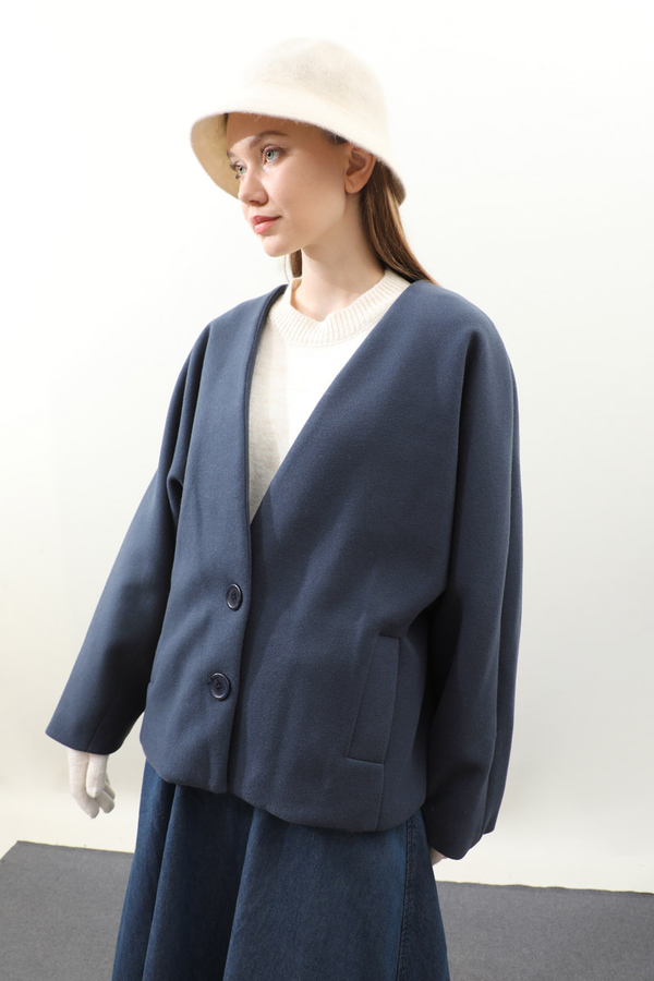 Yarasa Kısa Kol Ceket İndigo - 10