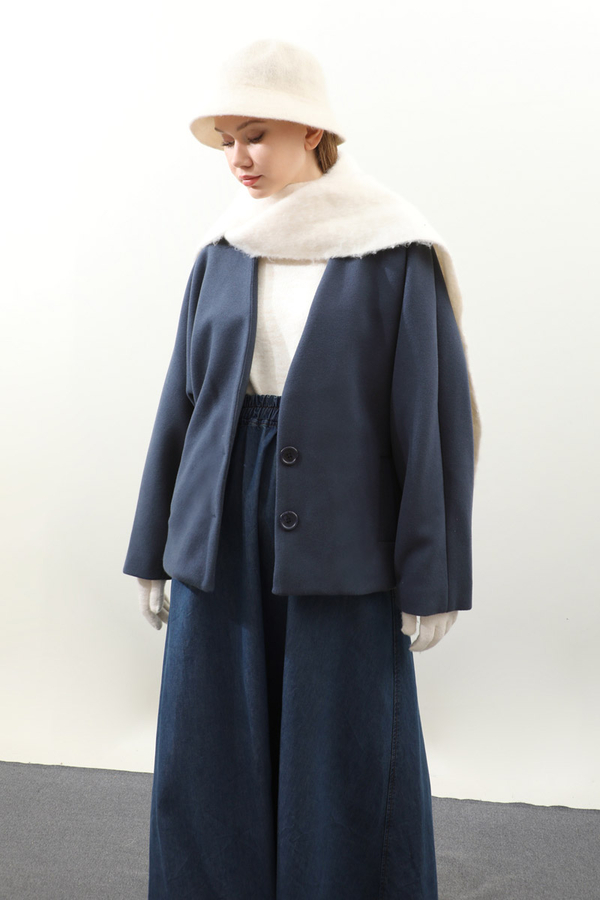 Yarasa Kısa Kol Ceket İndigo - 2